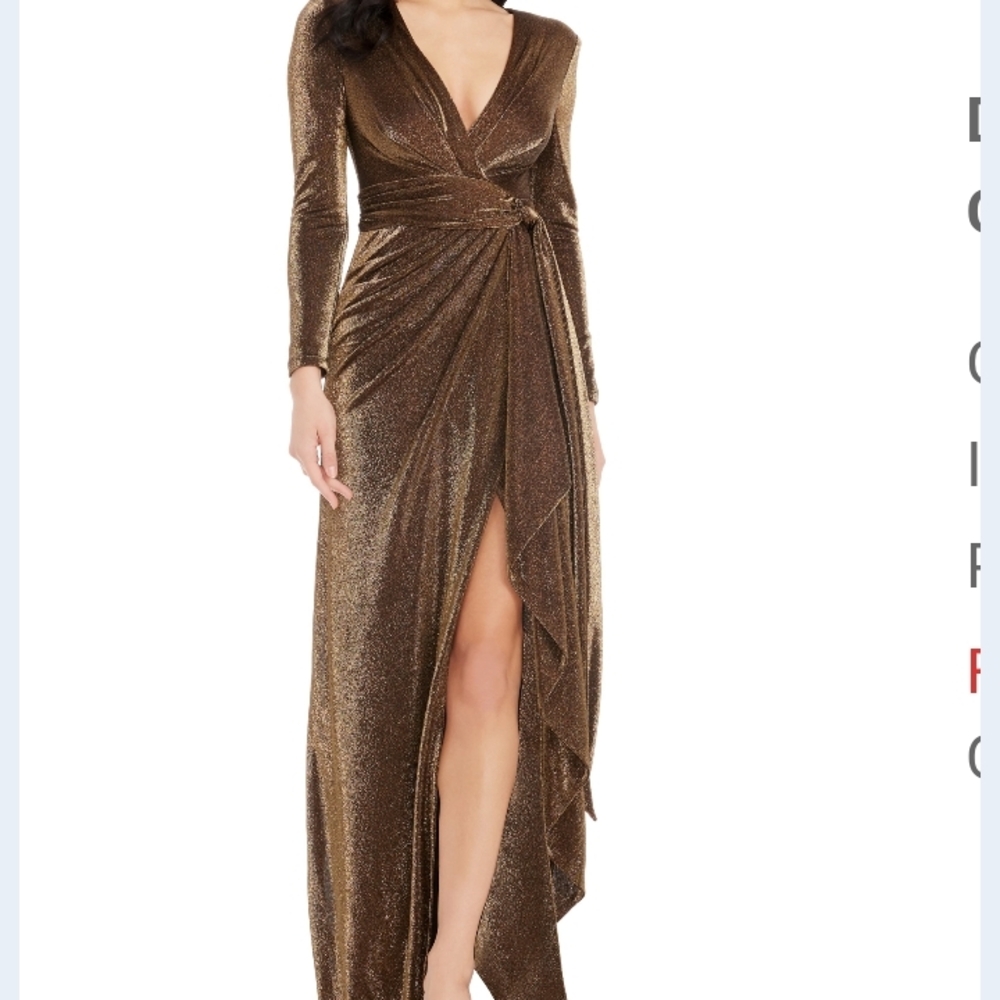 Dress the Population Metallic Brown Long Sleeve Gown